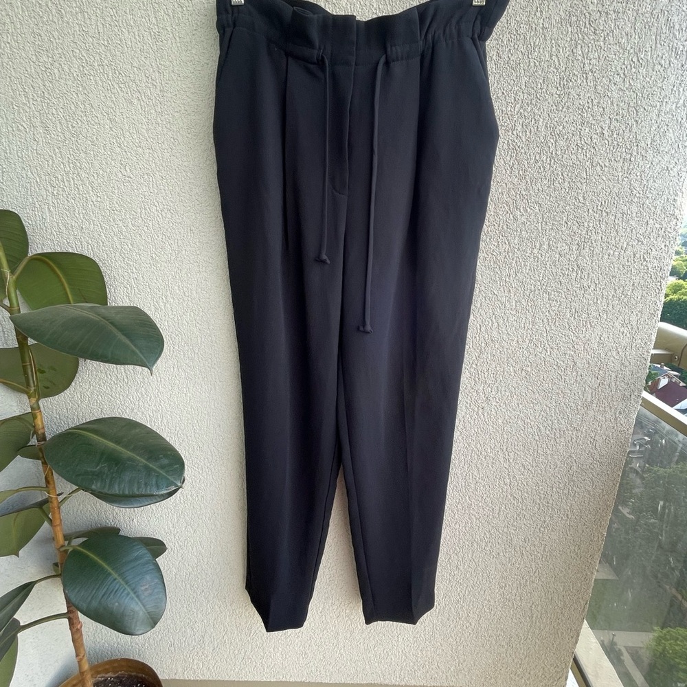 Wilfred Black Drawstring Tapered High Rise long Dress Pants